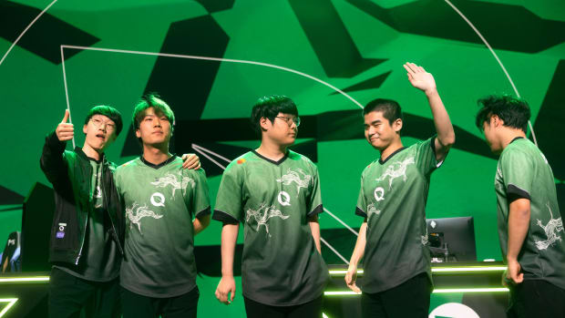 FlyQuest waves onstage after competing during week 3 of the 2023 LCS Spring Split at the Riot Games Arena on February 10, 2023. (Photo by Robert Paul/Riot Games)
