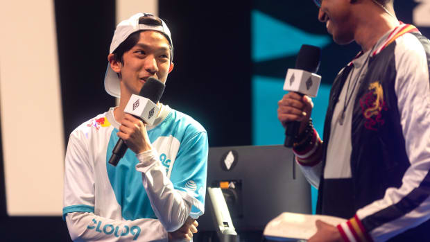 Robert "Blaber" Huang of Cloud9 is interviewed after competing during week 3 of the 2023 LCS Spring Split at the Riot Games Arena on February 9, 2023. (Photo by Robert Paul/Riot Games)