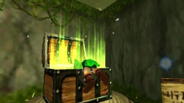 Link opening a treasure chest in Legend of Zelda: Ocarina of Time