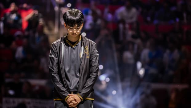 Kim "River" Dong-woo of Golden Guardians is seen onstage during the opening ceremony of the 2023 LCS Spring Finals at the PNC Arena on April 9, 2023. (Photo by Reece Martinez/Riot Games)
