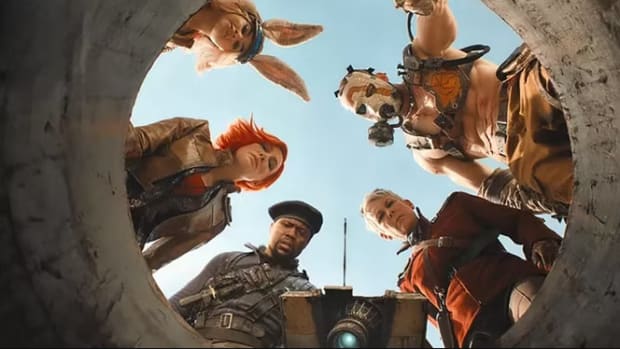The cast and characters of the Borderlands Movie (starting top left and going clockwise) Ariana Greenblatt as Tiny Tina, Florian Munteanu as Krieg, Jamie Lee Curtis as Dr. Tannis, Jack Black voices Claptrap, Kevin Hart as Roland and Cate Blanchett as Lillith.
