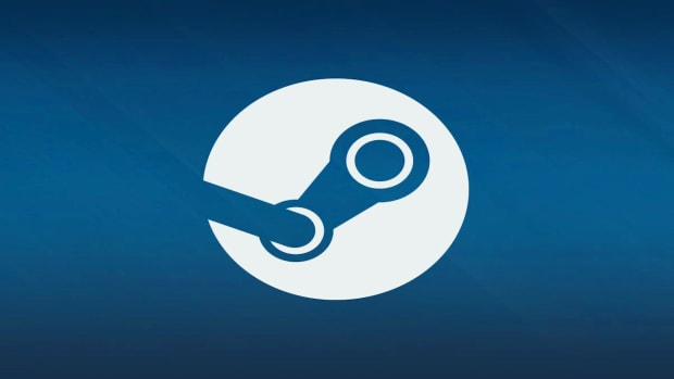 Valve's Steam logo, a white circle in a blue backgound with a small rotor icon in the middle