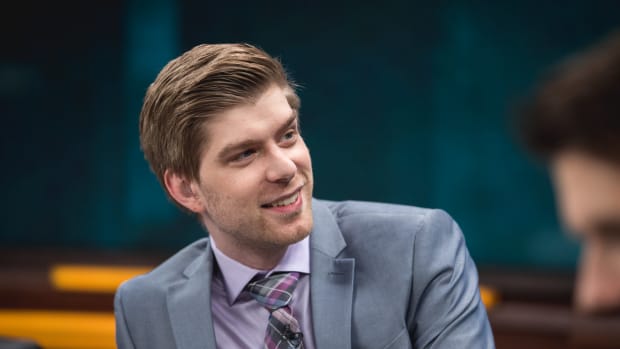 Mark "MarkZ" Zimmerman on the analyst desk of Week 6 Day 1 at 2018 NA LCS Summer Split in Los Angeles, California, USA on 28 July 2018