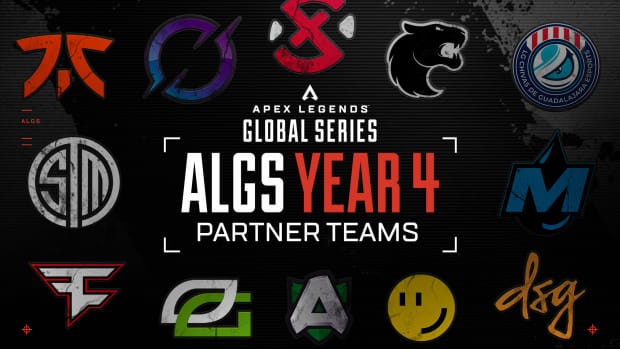 The 12 teams included in the Year 4 ALGS Partnership Program; Fnatic, DarkZero, XSET, FURIA, LG Chivas, TSM, Moist Esports, FaZe Clan, OpTic Gaming, Alliance, Riddle and Disguised.