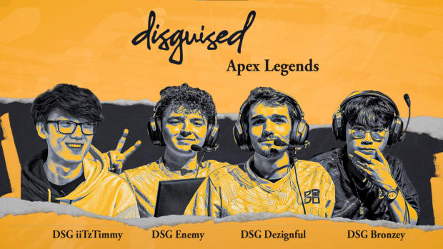Disguised's Apex Legends roster for the Year 4 ALGS. (iiTzTimmy, Enemy, Dezignful, and coach Bronzey.)