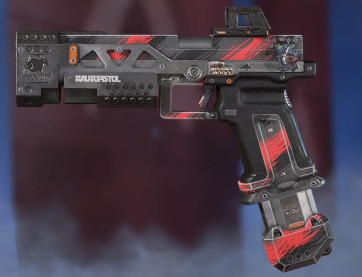 The RE-45 Auto Pistol from Apex Legends with the "Out for Blood" skin.