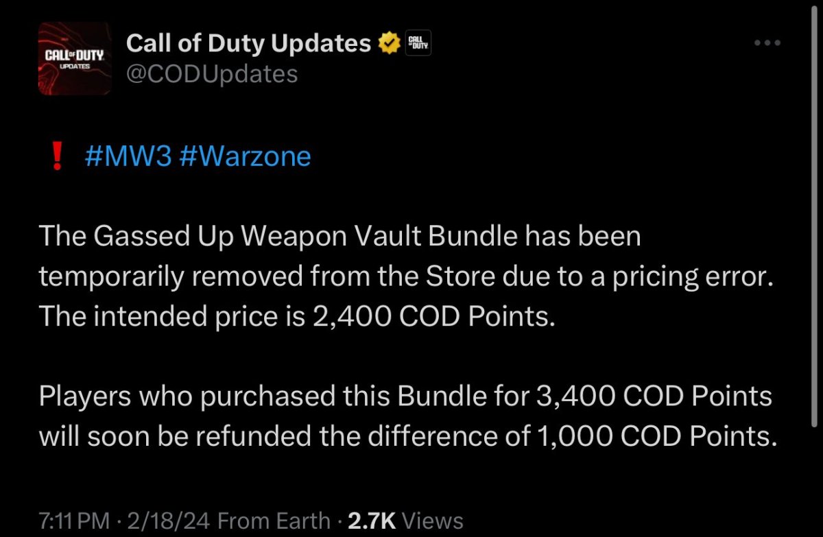 Call of Duty price controversy tweet