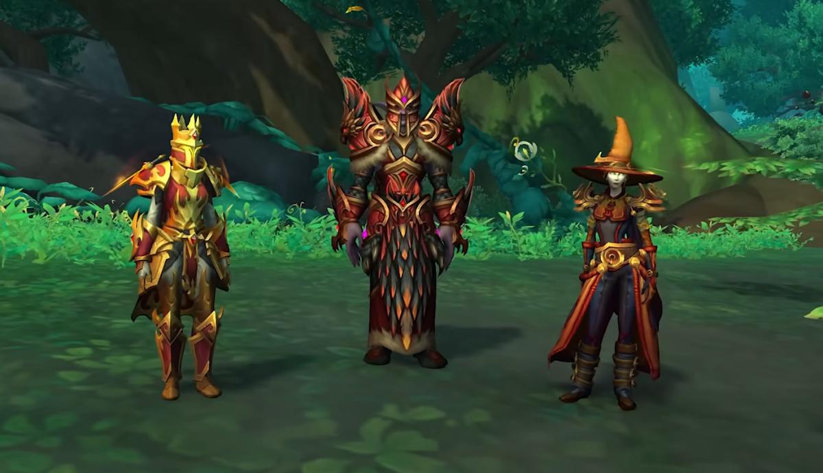The Class Armor sets for (left to right) Paladin, Druid and Mage obtained in Amidrassil, the Dream's Hope raid in World of Warcraft: Dragonflight Patch 10.2.