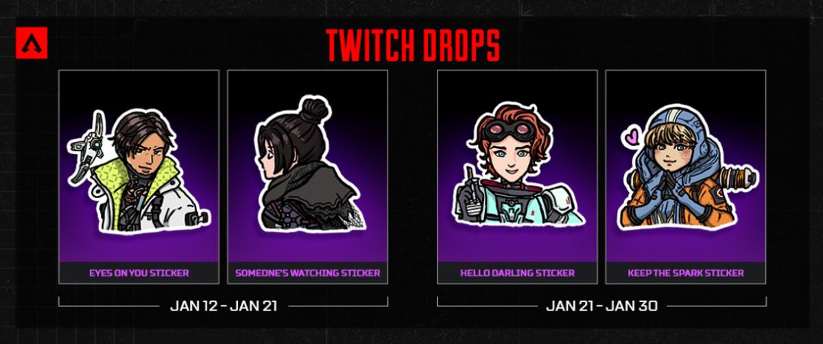 New stickers for Apex Legends from Twitch Drops during the Final Fantasy 7 Crossover event.