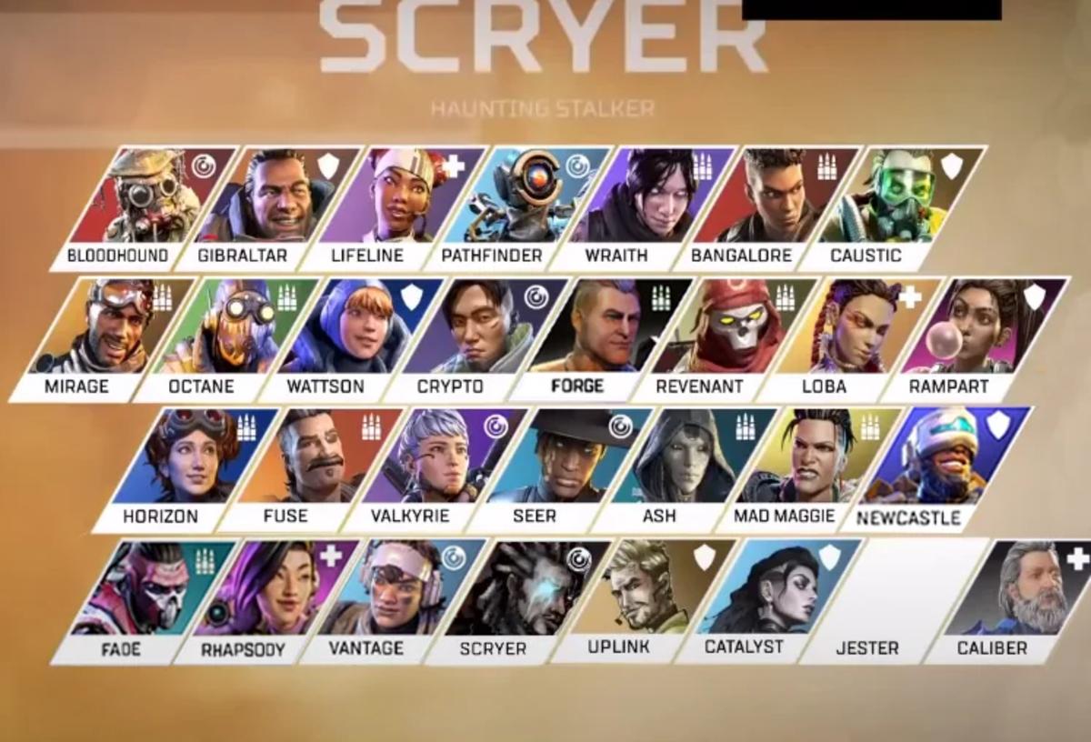 A mock Legend select screen with leaked and rumors characters from Apex Legends.