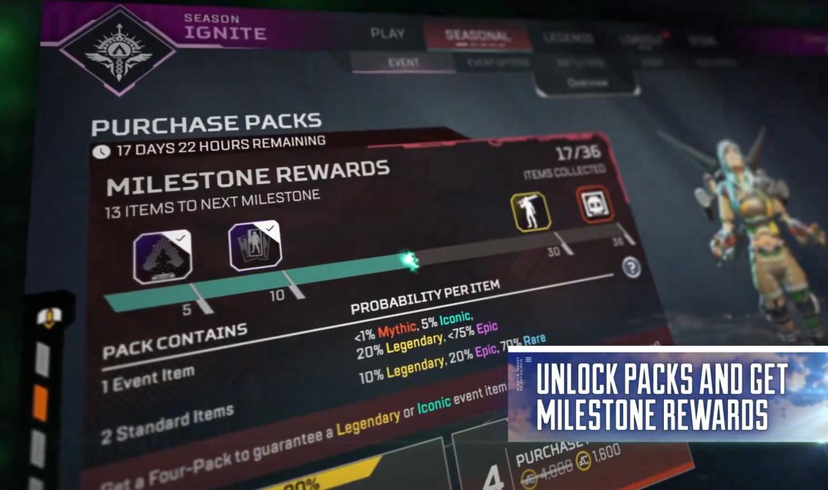 Screenshot from the trailer for the Apex Legends x Final Fantasy 7 crossover event showing pricing for the cosmetics and loot boxes.
